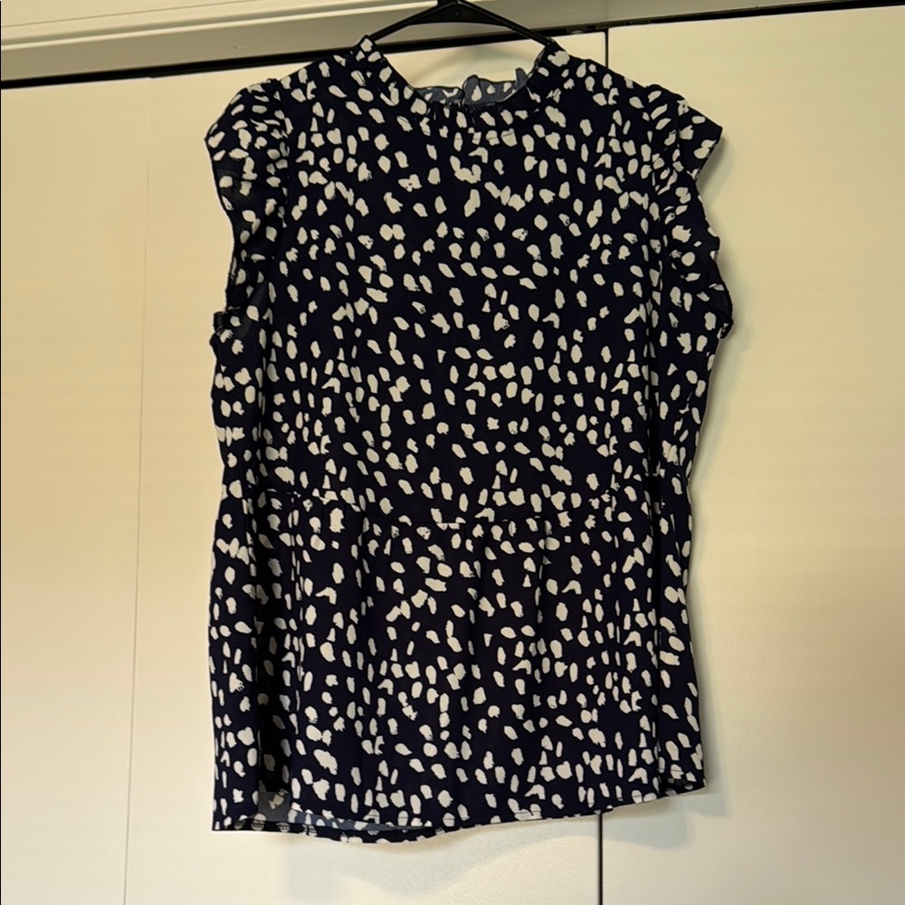 Women's Navy and White Polka Dot Top